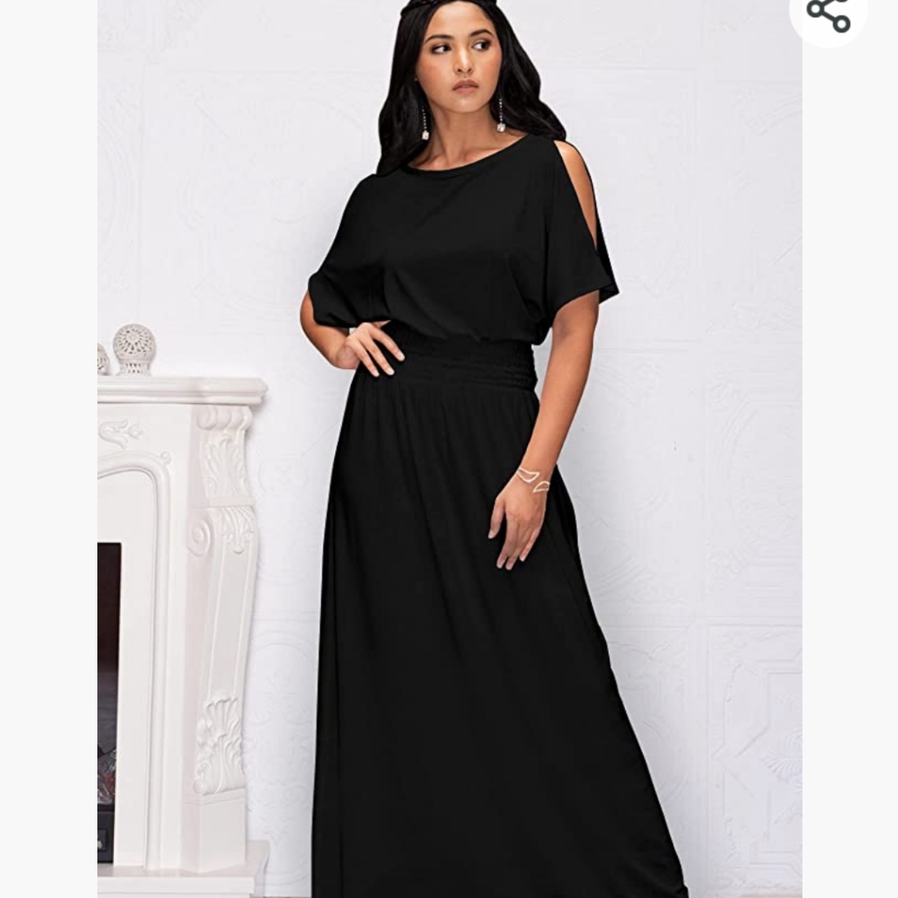 Koh koh black split sleeve long cocktail maxi flowy dress